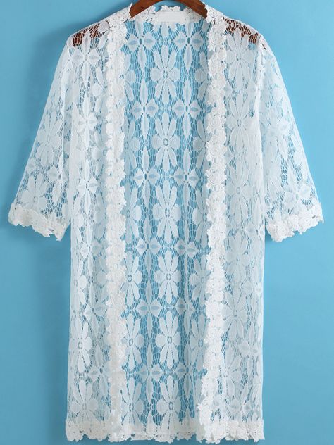 Lace Kimono Outfit, White Lace Kimono, Kimono Styles, Long Kimono Cardigan, Dresses Handmade, Lacey Tops, 2piece Outfits, Kimono Outfit, Chiffon Kimono