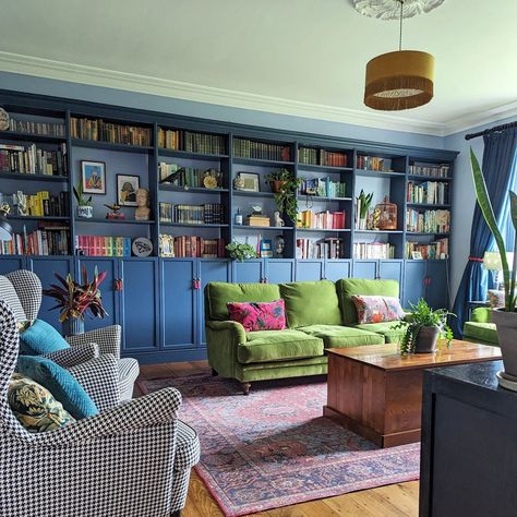 Sarah: maximalist, eclectic interiors, DIY and upcycling | I recently read an article in @houseandgardenuk about chromophobia - an aversion of the use of colour in design - and thought: "I… | Instagram Bookcase Behind Sofa, Billy Ikea, Billy Bookcase Hack, Ikea Billy Bookcase Hack, Ikea Bookcase, Bookcase Styling, Ikea Billy Bookcase, Ikea Billy, Billy Bookcase