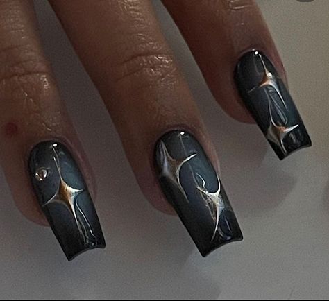 Black Star Nails, Chrome Star, Mens Nails, Hippie Nails, Airbrush Nails, Grunge Nails, Exotic Nails, Clothes And Shoes, Star Nails