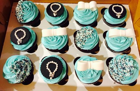 Breakfast at Tiffanies themed cupcakes Tiffany Themed Cupcakes, Breakfast At Tiffany’s Cupcakes, Tiffany Cupcakes, Tiffany Theme, Cupcake Decorating Tips, Celebration Ideas, Cupcake Decorating, Breakfast At Tiffanys, Themed Cupcakes