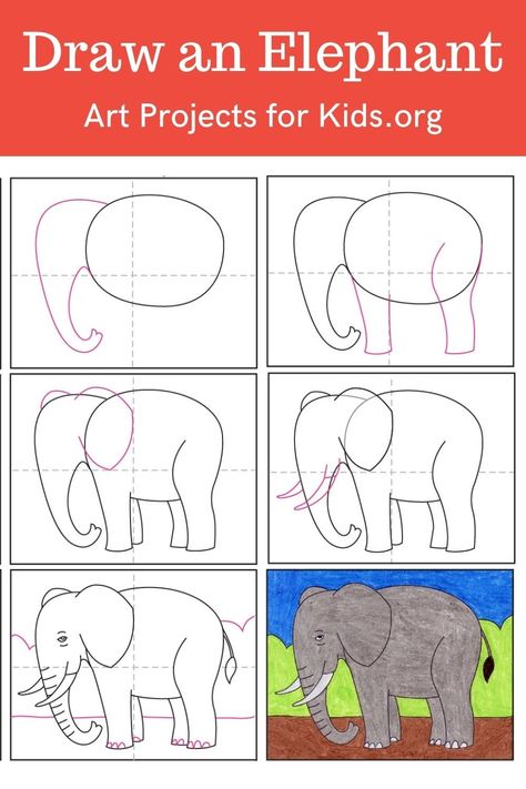 Learn how to draw an Elephant with an easy step-by-step PDF tutorial. #howtodraw #tutorial #drawing #drawingtutorial #arttutorial #artprojectsforkids #howtodrawforkids #elephant #elephantdrawing Directed Drawing Elephant, Drawing Classes For Kids Teaching, How To Draw An Elephant Step By Step, Easy Elephant Drawing Simple, How To Draw Elephant, How To Draw An Elephant, Elephant Art For Kids, How To Draw Step By Step, Step By Step Drawing For Kids