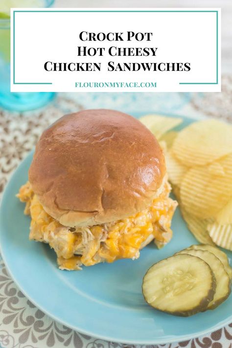 Crock Pot Hot Cheesy Chicken Sandwiches recipe via flouronmyface.com Warm Chicken Salad, Hot Chicken Salads, Slow Cooker Buffalo Chicken, Hot Chicken Sandwiches, Buffalo Chicken Sandwiches, Meal Train Recipes, Chicken Sandwich Recipes, Chicken Sandwiches, Hot Sandwich