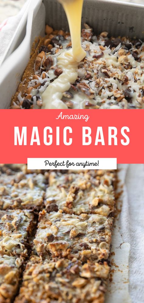 Miracle Bars Recipe, Almost Candy Bars, Treat Bars Ideas, Gluten Free Hello Dolly Bars, Seven Layers Of Heaven Magic Bars, Easy Magic Bars Recipe, Dolly Bars Recipe Condensed Milk, Hello Dolly Bars Recipe Easy, Smiley Bars