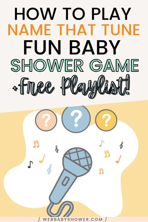 Looking for a fun virtual baby shower game to play with friends and family? Name That Tune baby shower game is a super easy yet enjoyable activity you can easily do with our free playlist and template right here! Name That Song Baby Shower Game, Name That Tune Baby Shower Game, Baby Shower Song Game, Music Themed Baby Shower Ideas, Baby On Board Baby Shower Ideas, Baby Shower Playlist, Nursery Rhyme Baby Shower Game, Name That Tune Game, Game To Play With Friends