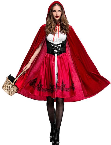 Inexpensive Halloween Costumes, Red Riding Hood Cosplay, Stylish Halloween Costumes, Little Red Riding Hood Costume, Mantel Cape, Riding Hood Costume, Costume Masquerade, Red Riding Hood Costume, Halloween Party Dress