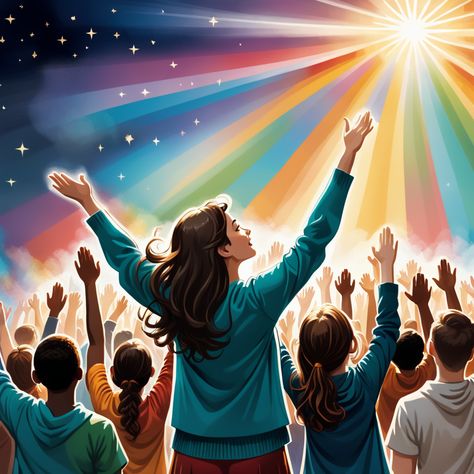 Lifted high, You draw us near, In Your presence, we're free from fear, With arms outstretched, we worship strong, In Your love, we all belong. Worship Illustration, Worship Drawing, Worship Backgrounds, Christian Cartoons, Worship Art, Roof Ideas, Warrior Drawing, Hot Wheels Garage, Arm Lift