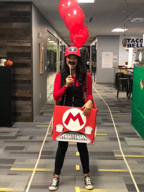 Happy Halloween! Custom Mario Kart Cardboard Car! Mario Kart Cardboard Car, Mario Ideas, Mario Kart Costumes, Mario Halloween Costumes, Mario Halloween, Boxing Halloween Costume, Cardboard Car, Carnival Costume, Halloween Custom