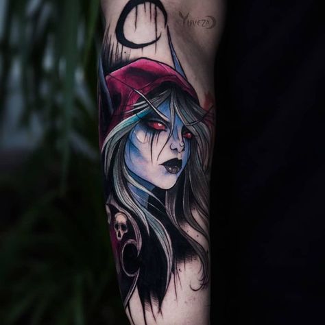 Elf Tattoo, World Of Warcraft Characters, Sylvanas Windrunner, Warcraft Characters, Lich King, Gaming Tattoo, Wild Girl, New School Tattoo, Sleeves Ideas