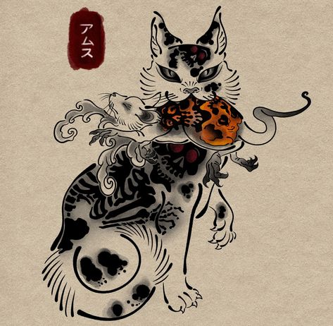 𓅋 Japanese inspired cat. This design is not available. Bookings and enquiries: 📨amsthatcher@gmail.com ••• #japanesetattoo #waboritattoo #wabori #irezumi #sumiink #flashtattoo #skulltattoo #cattattoo #rattattoo #japaneseart #londontattooartist #surreytattooartist Traditional Japanese Fox Tattoo, Japanese Bunny Art, Japanese Cat Painting, Traditional Japanese Cat Tattoo, Unique Japanese Tattoos, Japanese Cat Tattoo Design, Irezumi Tattoos Design, Old School Japanese Tattoo, Japanese Mythology Tattoo