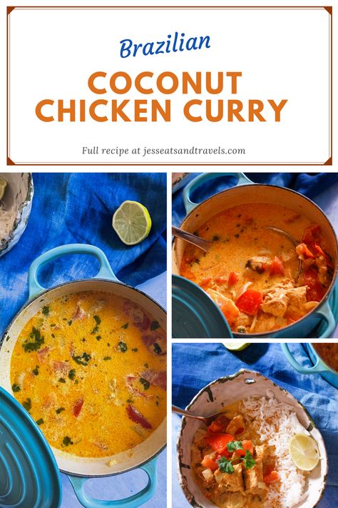 A creamy spicy coconut chicken curry with a powerful kick of heat. This Brazilian curry is not for the faint-hearted! Ready in 20 minutes! #brazilian #chickenrecipes #chickencurry #spicycurry #onepotcurry Brazilian Coconut Chicken Curry, Brazilian Coconut Chicken, Carribean Curry Chicken, Simple Spicy Summer Coconut Chicken Curry, Brazilian Chicken Stroganoff, Spicy Coconut Chicken, Caribbean Curry Chicken, Quorn Chicken, Brazilian Chicken