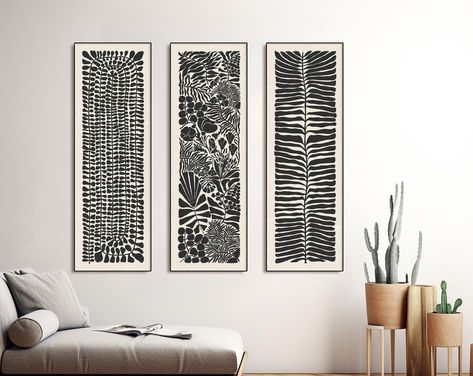 PostArtPrint - Etsy Large Nordic Wall Art, Large Art Pieces Living Rooms, Long Artwork Vertical, Long Vertical Art, Headboard Art Above Bed, Long Narrow Art, 3 Piece Art Wall Decor, Vertical Painting Ideas, Long Narrow Hallway Decorating