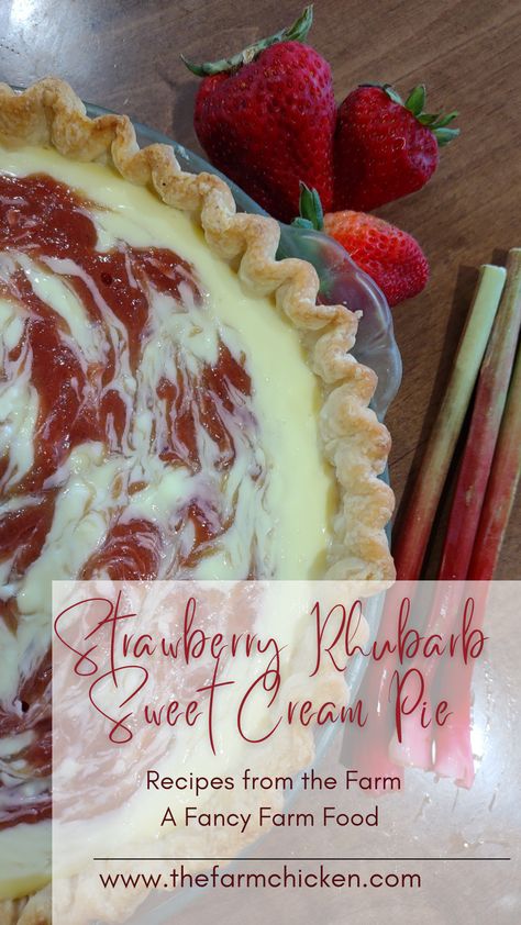 Sweet Cream Pie, Rhubarb Pies, Fun Dessert Recipes, Rhubarb Desserts Recipes, Spring Fruits, Strawberry Rhubarb Pie Recipe, Rhubarb Recipes Pie, Fancy Farm, Strawberry Cream Pies