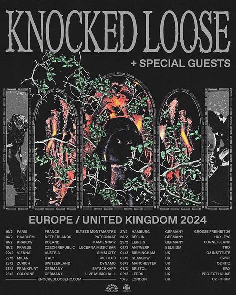 Knocked Loose announce UK/European tour for early 2024 - Lambgoat Punk Concert, Haarlem Netherlands, Knocked Loose, Metalcore Bands, Uk Tour, Tour Poster, Frankfurt Germany, Antwerp Belgium, Birmingham Uk