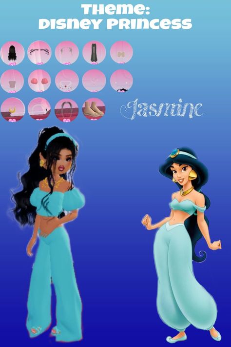 Newborn Princess Costume, Jasmine Dti Outfits, Princess Jasmine Dress To Impress, Disney Princess Dti Theme, Dti Disney Prinsess, Dti Theme Princess, Jasmine Dress To Impress, Dti Disney Princess, What Disney Princesses Would Wear