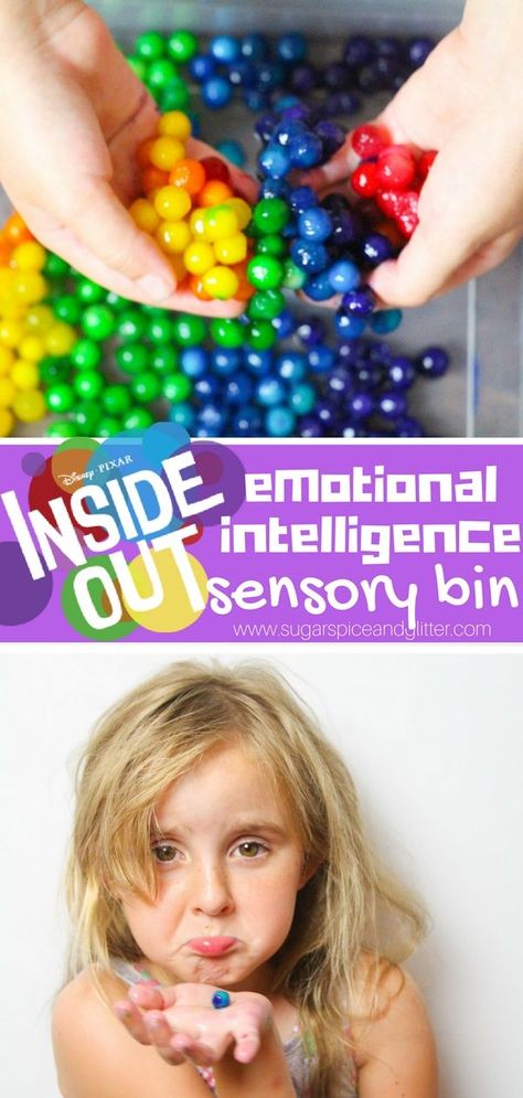 Inside Out Edible Waterbeads Sensory Bin Emotions Sensory Bin, School Age Games, Rainbow Sensory Bin, Toddler Feelings, Homeschool Toddler, Spiritual Education, Rainbow Sensory, Emotions Art, Toddler Storytime