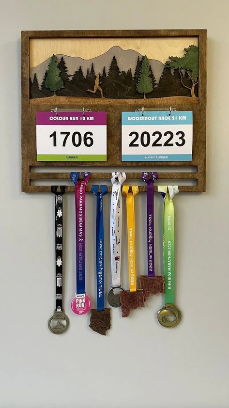 Medal display holder for medals and bibs medal holder running image 1 Running Display, Hanging Medals, Race Medal Displays, Marathon Medal Display, Running Medal Display, Running Medal Holder, Medal Rack, Trophy Display, Race Medal