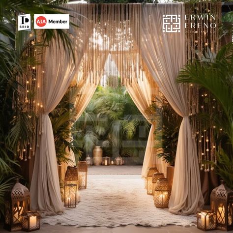 Debut Theme Ideas, Bohemian Backdrop, Buddhist Wedding, Debut Party, Arabian Wedding, Wedding Dining Decor, Wedding Stage Backdrop, Party Entrance, Earthy Wedding