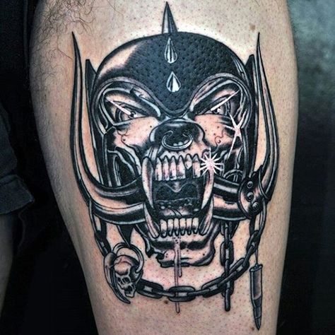 Motorhead by Morgan MacDonald (@murder_q) Motorhead Tattoo Ideas, Heavy Metal Tattoo Ideas, Motorhead Tattoo, Heavy Metal Tattoo, Metal Tattoos, Misfits Tattoo, Vic Rattlehead, Metallica Tattoo, Nerdy Tattoos