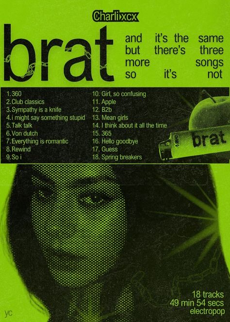 Brat Poster Charli, Brat Graphic Design, Charlie Xcx Poster, Charli Xcx Poster, Brat Poster, Brat Pfp, Brat Party, Sunshine Character, Pfp Spotify