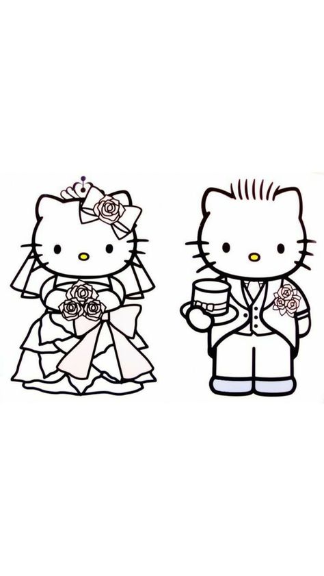 Hello Kitty And Dear Daniel Coloring, Hello Kitty And Dear Daniel Coloring Page, Hello Kitty And Daniel Drawing, Hello Kitty Y Su Novio, Hello Kitty Wedding, Wedding Coloring Pages, Dear Daniel, Tattoo Coloring Book, Hello Kitty Imagenes