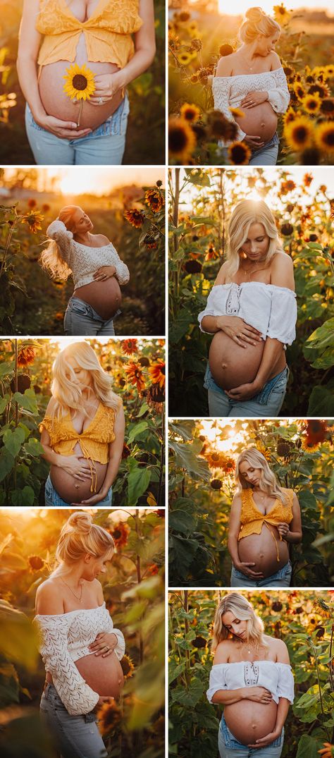 Maternity Photos - Maternity Outfit Inspo - Maternity Sunflower Patch - Victoria BC Maternity - Golden Hour Maternity - Maternity Crop Top Maternity Photography With Sunflowers, Non Girly Maternity Photos, Mommy Maternity Pictures, Sunflowers Maternity Photoshoot, Maternity Photos With Belly Showing, Maternity Photo Summer, Sunflower Maturity Photoshoot, Sunflower Feild Maternity Pictures, Maternity Pictures Inspiration