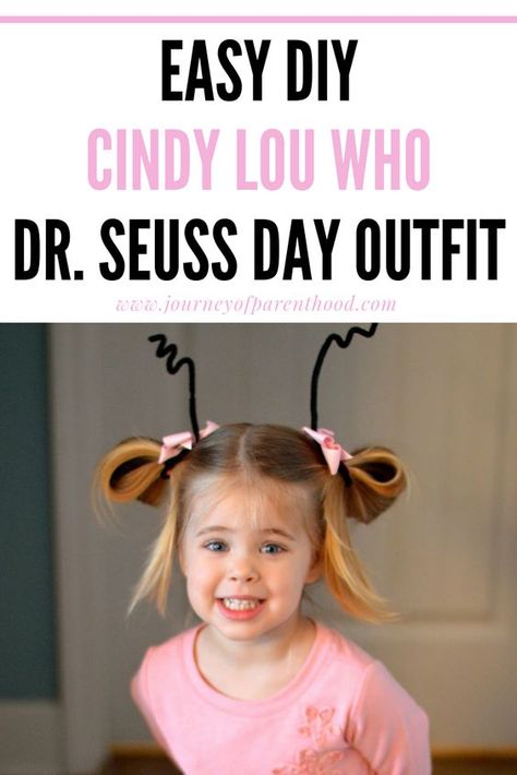 Dr. Seuss Day - Easy Cindy Lou Who outfit Easy Dr Suess Costumes Kids, Dr Suess Day At School Outfit, Who Hair Dr Suess, Dr Seuss Dress Up Ideas, Dr Seuss Costume Ideas, Diy Whoville Costumes, Dr Seuss Diy Costumes, Dr. Seuss Costumes, Cindy Lou Hoo