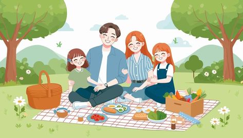 Premium Vector | A drawing of a family having a picnic with a picnic basket full of vegetables Family Picnic Drawing, Drawing Of A Family, Picnic Drawing, Picnic Aesthetic, Tutorials Drawing, Family Picnic, Free Business Card Mockup, Family Illustration, Business Card Maker