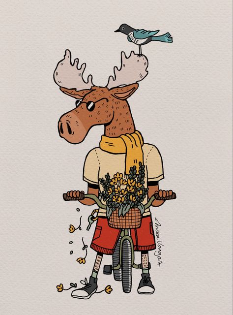 Sweden, moose, flowers, bike Moose Cartoon, Moose Illustration, Funny Moose, Hobbies To Try, Autumn Illustration, Inspirational Illustration, Funny Drawings, Paper Wallpaper, Cartoon Illustration