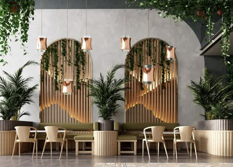 Backdrop Bedroom, Greenery Backdrop, Decoration Restaurant, Design Café, Grass Wall, Coffee Shops Interior, Lobby Design, Modern Restaurant, Cafe Interior Design