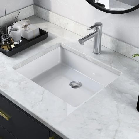 DeerValley White Vitreous China Rectangular Undermount Bathroom Sink with Overflow & Reviews | Wayfair Rectangle Undermount Bathroom Sink, Under Counter Bathroom Sink, Under Mount Sink Bathroom, Bathroom Undermount Sink Ideas, Bathroom Undermount Sinks, Square Sink Bathroom, White Bathroom Countertops, Bathroom Sinks Undermount, White Sink Bathroom