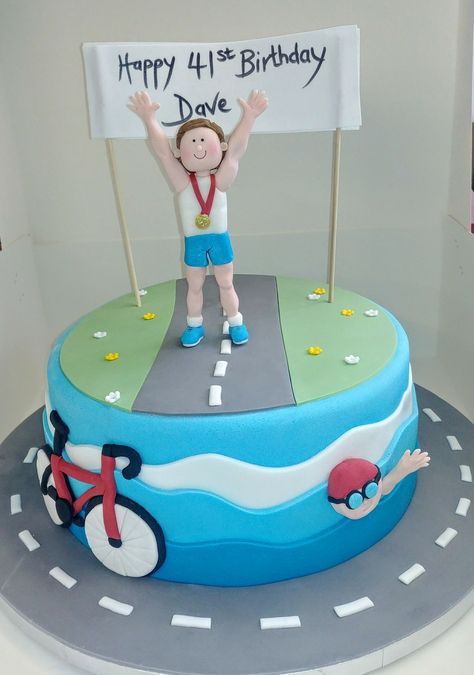 Triathlon cake Running Cake, Happy 41st Birthday, Travel Cake, 41st Birthday, Crazy Cakes, Celebration Cakes, Triathlon, Cake Decorating, Birthday Cake