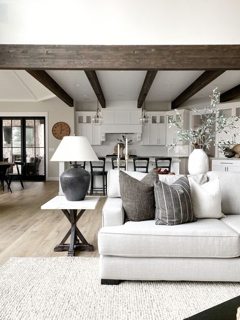 Farmhouse Interior, Cabinet Pulls, The Best Day, Ceiling Beams, Living Room Inspo, Pacific Coast, Design Decor, Home Interior, Great Rooms