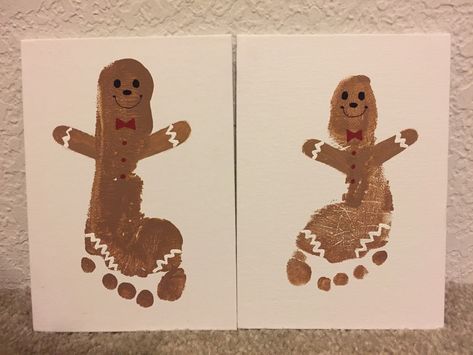 Gingerbread footprints Gingerbread Footprint Craft, Gingerbread Cookie Crafts For Toddlers, Gingerbread Man Handprint Art, Gingerbread Man Footprint Art, Gingerbread Handprint Art, Gingerbread Handprint, Gingerbread Footprint Art, Gingerbread Crafts For Toddlers, Footprint Santa