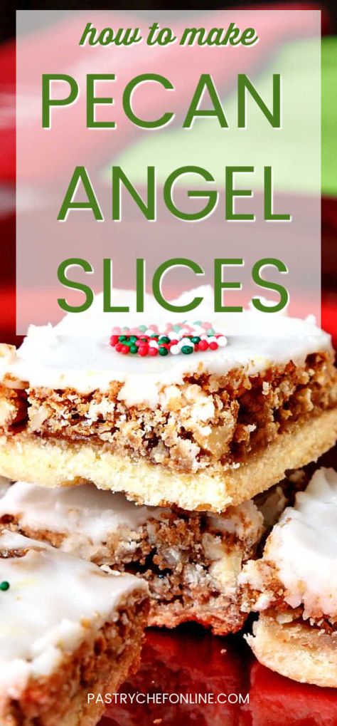 Angel Slices, Desert Bars, Vegan Holiday Cookies, The Best Christmas Cookies, Pecan Filling, Bars Dessert, Christmas Cookie Swap, Bar Desserts, Cookie Platter