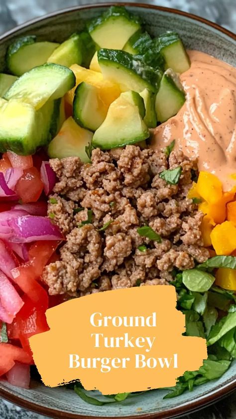 Ground Turkey Burger Bowl – Dish Journal Ground Turkey Burger Bowl, Ground Turkey Lunch, Turkey Burger Bowl, Creamy Chipotle Dressing, Ground Turkey Burgers, Turkey Lunch, Burger Bowl, Smoked Chili, Chipotle Dressing