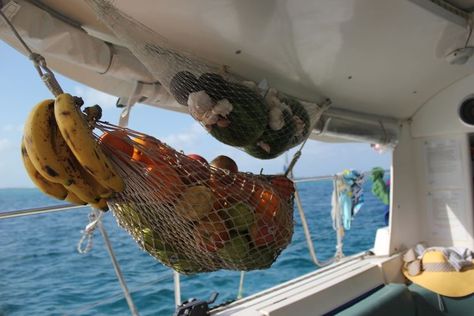 Living On A Sailboat Aesthetic, Living On A Boat Aesthetic, Boat Hammock, Rv Storage Ideas, Sailboat Life, Fruit Hammock, Florida Kilos, Sailboat Living, Sail Life