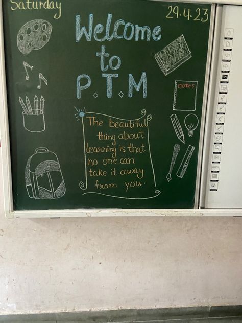 Ptm Quotes For Parents, Ptm Board Decoration Ideas School Chalk, Ptm Blackboard Decoration Ideas, White Board Decoration Ideas Classroom, Black Board Decoration For Ptm, Parents Teacher Meeting Board Decoration, Attendance Chart Preschool Ideas, Blackboard Decoration Classroom, Notice Board Design