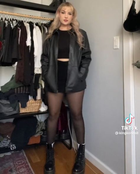 Plus Club Outfits, Grunge Going Out Outfits Night, Club Outfits Midsize, Short And Tights Outfit, Club Outfits Mid Size, Winter Clubbing Outfit Plus Size, Midsize Night Out Outfit, Goth Night Out Outfit, Cold Bar Night Outfit