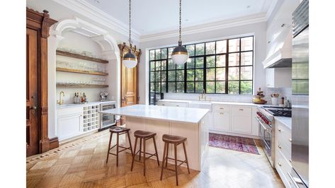 North Slope Landmarked Restoration – Ben Herzog Architect, PC Brownstone Kitchen, Duplex Interior, Recessed Can Lights, Brooklyn House, Parlor Floor, Park Slope, Grand Homes, Row House, Parquet Flooring