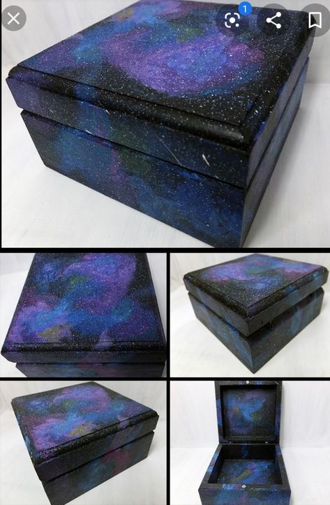 Stellar Jay, Purple Nebula, Galaxy Decor, Box Painting, Hand Painted Wooden Box, Wooden Box Designs, Geek Diy, Long Painting, Wooden Memory Box