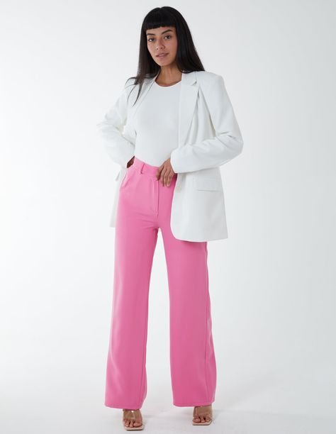 Every wardrobe needs the essential flared trousers! They are super formal and bring together any outfit. Style with a pretty blouse and gold heels for the ultimate glam, sophicated look! 95% Viscose, 5% ElastaneMade in ItalyMachine washable Wide legButton frontModel wears One Size, fit UK 8-16Model height: 175cm/ 5'9" Pink Trousers Outfit, Trouser Outfit, Pink Trousers, Monochrome Outfit, Wardrobe Needs, Flared Trousers, Pretty Blouses, Review Dresses, Flare Trousers