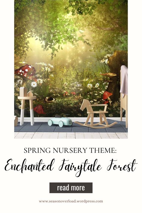 Spring Nursery Theme: Enchanted Fairytale Forest – SeasonOverload Spring Nursery, Whimsical Creatures, Moon Decal, Fairytale Forest, Fairy Tale Forest, Hanging Paper Lanterns, Nursery Theme, Nursery Room Inspiration, Baby Fairy