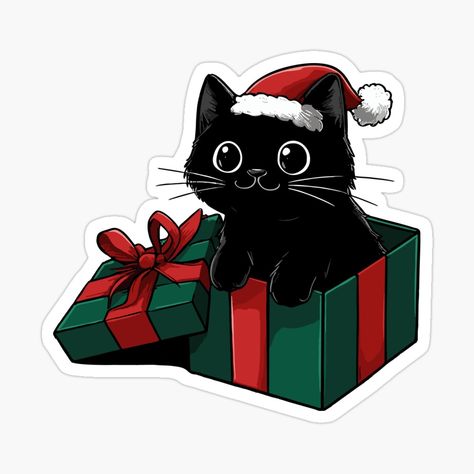 Get my art printed on awesome products. Support me at Redbubble #RBandME: https://www.redbubble.com/i/sticker/Christmas-Gift-Cat-by-Gkinoki/155376491.EJUG5?asc=u Stickers Bonitos, Rollie Pollie, Cat Christmas Gift, Sticker Christmas, Christmas Stickers, Cat Stickers, Cat Gifts, Digital Planner, Digital Scrapbooking