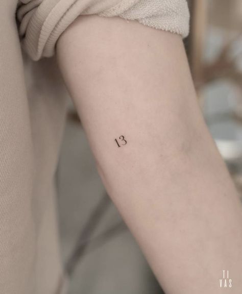 13 Small Tattoo, 13 Number Tattoo Designs, 15 Number Tattoo, Cool Fine Line Tattoos For Women, Number Fine Line Tattoo, 13 Finger Tattoo, Tiny 13 Tattoo, Small 13 Tattoo, Number Tattoo Fine Line