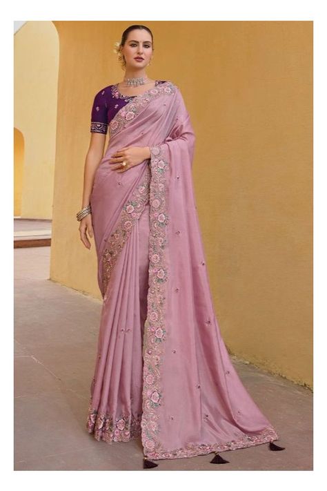 Dusty Pink Tissue Organza Silk Designer Saree Textile Pattern Design Fashion, Engagement Saree, Lehenga Style Saree, Tissue Silk Saree, Wedding Saree Collection, Organza Silk Saree, Crepe Saree, Lehenga Style, Readymade Saree