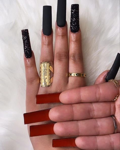 Long Black Red Bottom Nails, Red Bottomed Nails, Black And Red Bottom Nails, Red Bottom Nails With Rhinestones, Red Bottom Nails Black, Red Bottom Nails Acrylic, Black Nails Red Bottoms, Red Bottoms Nails, Black Red Bottom Nails