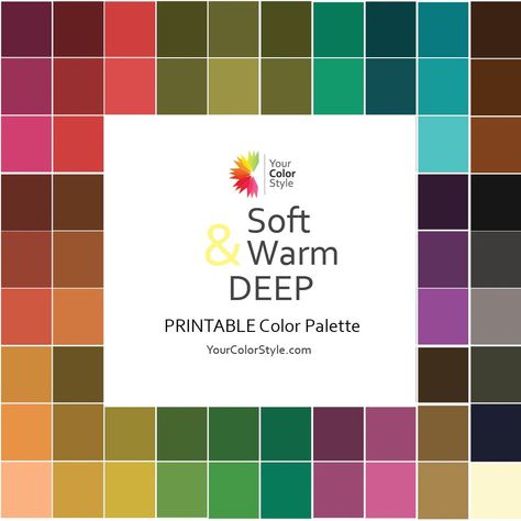 Digital Color Palette, Soft Autumn Deep, Deep Autumn Color Palette, Deep Winter Colors, Winter Color Palette, Spring Palette, Deep Autumn, Seasonal Color Analysis, Fall Color Palette