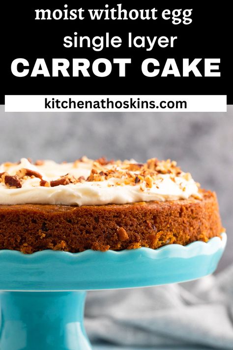 Moist Eggless Carrot Cake Recipe - Simple to make from scratch, perfectly delicious with lots of fresh carrots, toasted pecans and raisins. It's heavenly topped with a homemade cream cheese frosting. Egg Free Chocolate Cake, Egg Free Dessert Recipes, Eggless Carrot Cake, Raisin Cake, Egg Free Cakes, Eggless Cake Recipe, Eggless Desserts, Best Carrot Cake, Eggless Baking