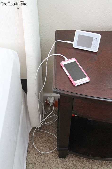 How to organize and hide bedside cords with one simple trick! Hide Electrical Cords, Nightstand Charging Station, Cord Control, Bedside Organizer, Hide Cords, Nightstand Organization, Hide Cables, Hide Wires, Organizing Wires