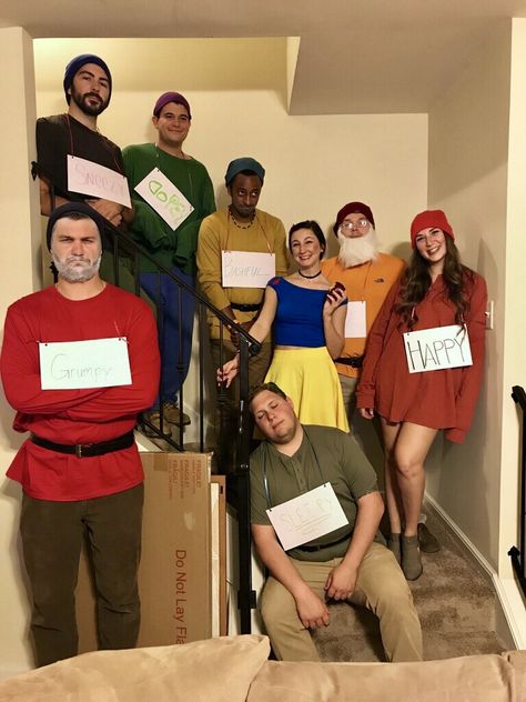 Snow White And The Seven Dwarfs Costumes, 7 Dwarves Costume Diy, Seven Dwarves Costume Diy, 7 Dwarfs Costume, Seven Dwarfs Costume, Disney Fancy Dress, Snow White Halloween Costume, Diy Group Halloween Costumes, Snow White Dwarfs